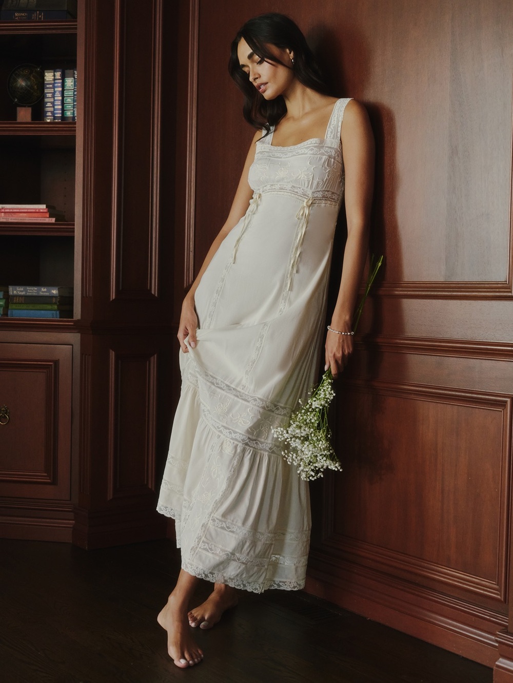 Sorella Cream Size 12 Dove Lace Embroidered Cotton Blend Maxi Dress Few Moda